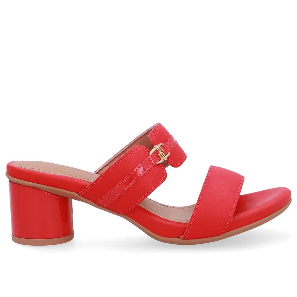 Tamanco Salto Bloco Redondo Couro Vermelha