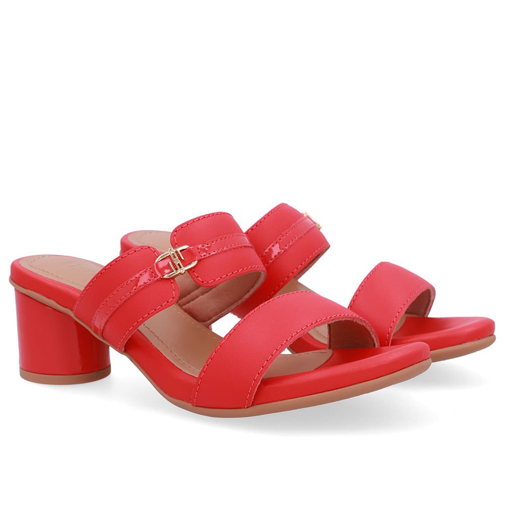 Tamanco Salto Bloco Redondo Couro Vermelha Vermelho 2