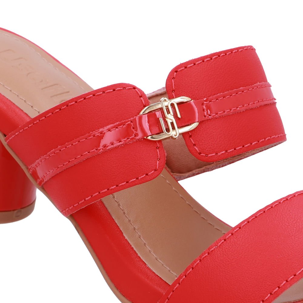 Tamanco Salto Bloco Redondo Couro Vermelha Vermelho 4
