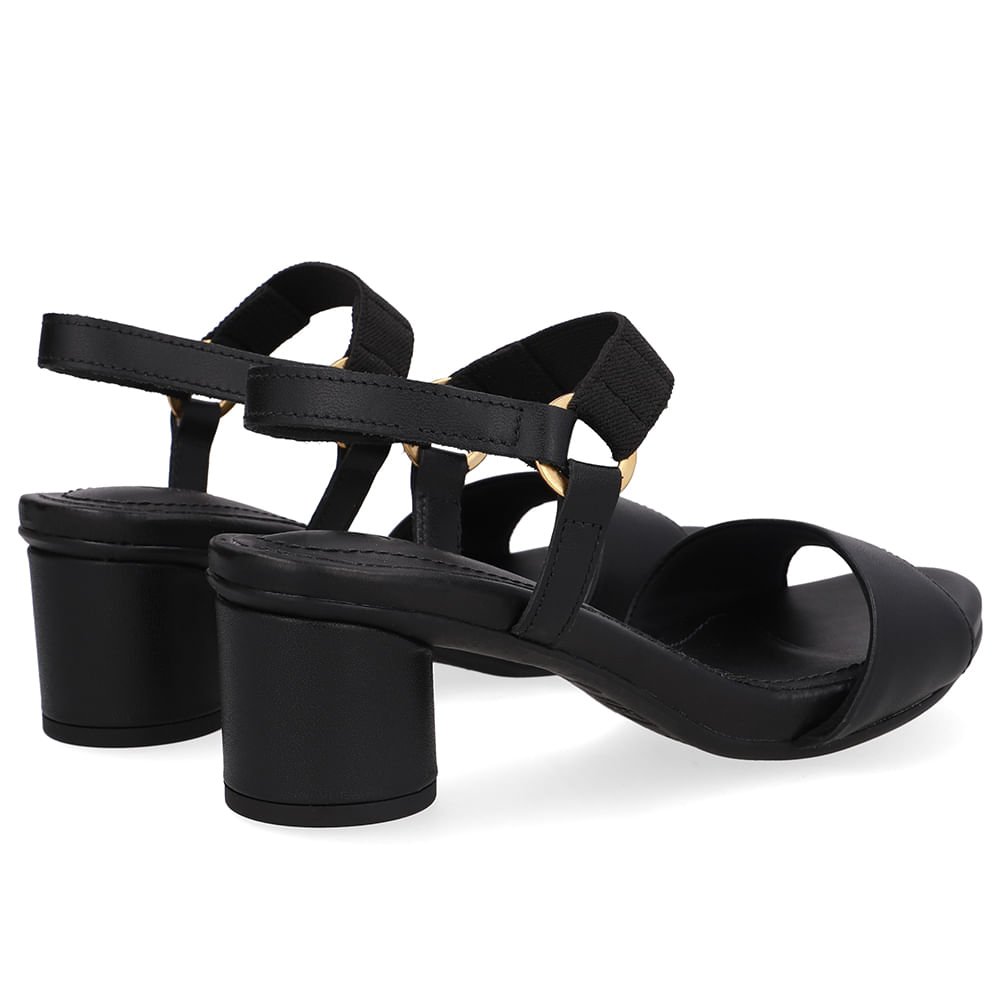 Sandália Salto Bloco Redondo Couro Preta Tira Elástico Preto 3