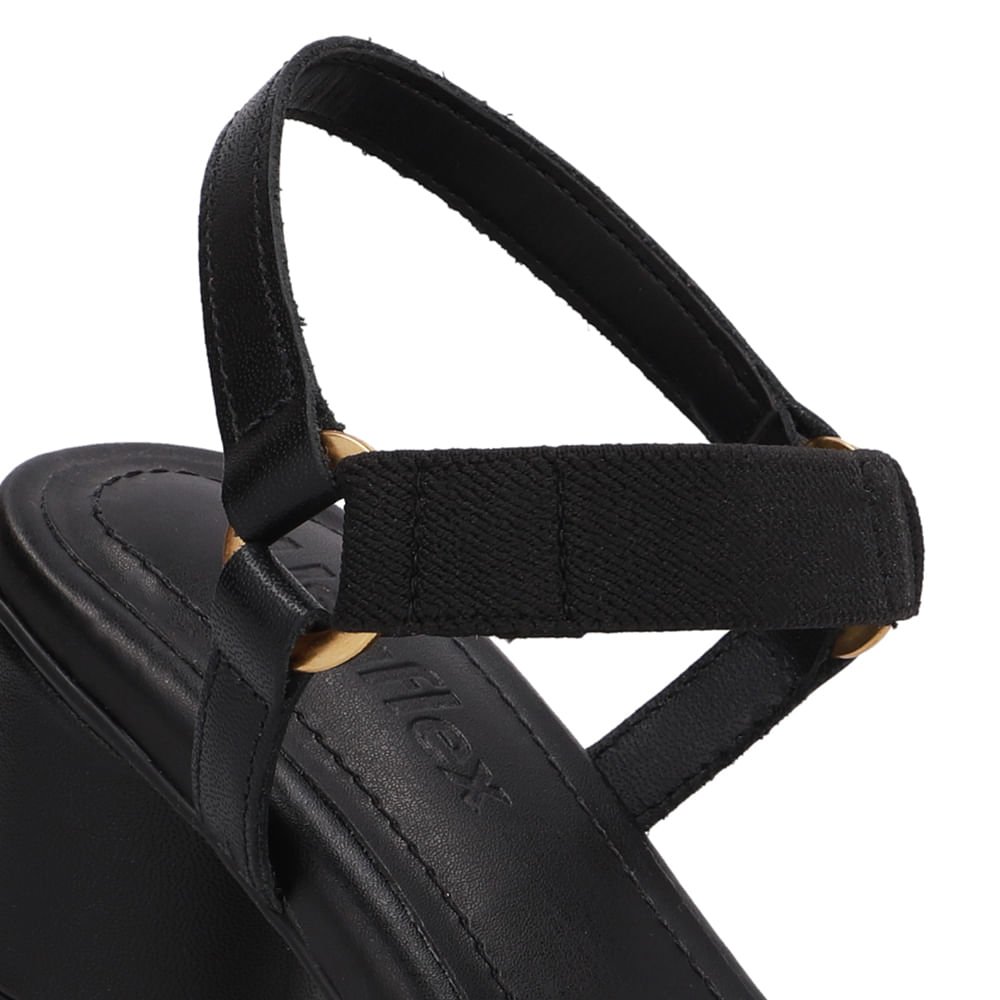 Sandália Salto Bloco Redondo Couro Preta Tira Elástico Preto 4