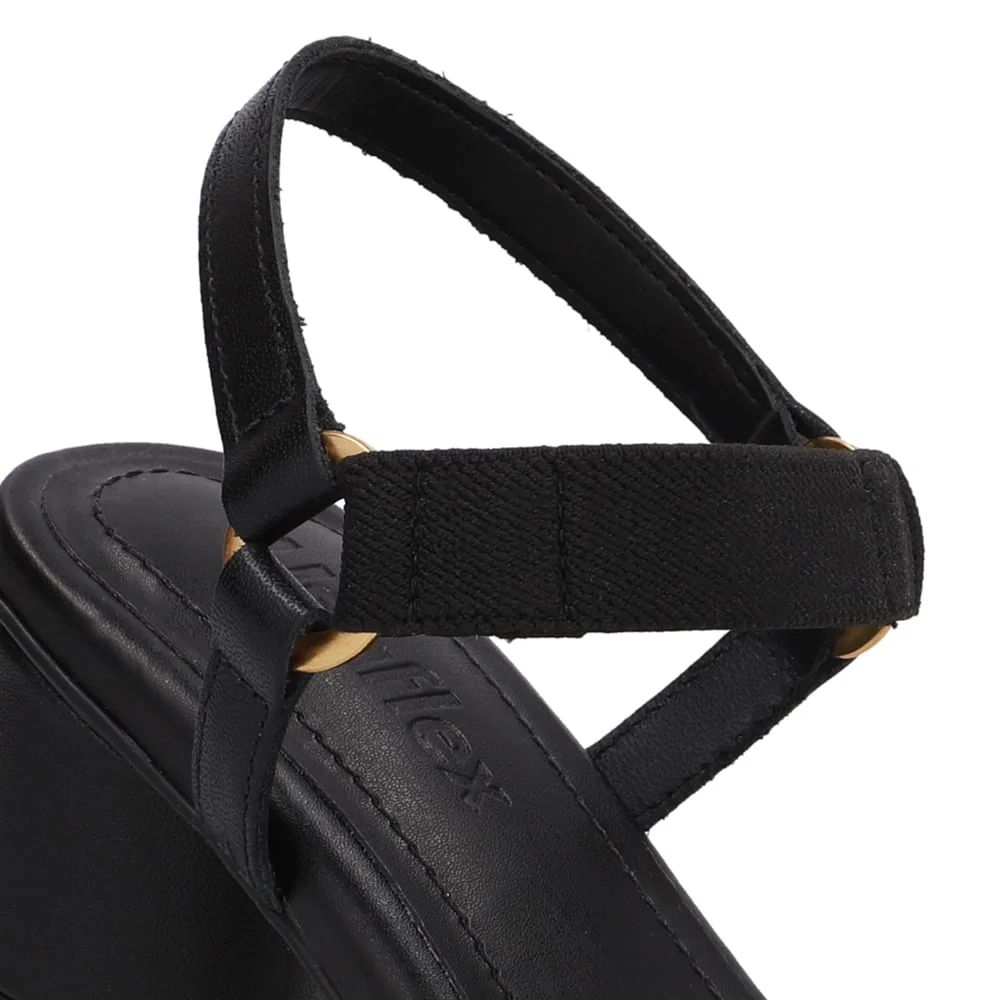 Sandália Salto Bloco Redondo Couro Preta Tira Elástico Preto 4