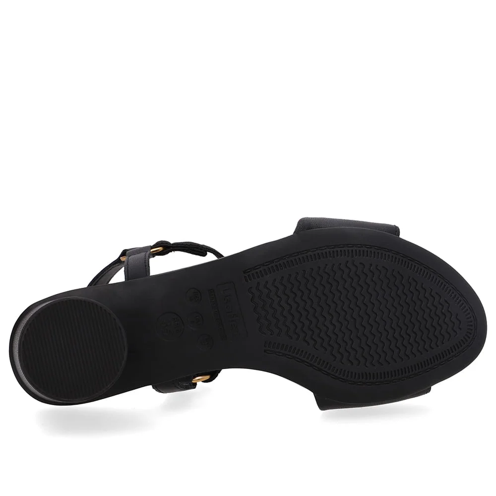 Sandália Salto Bloco Redondo Couro Preta Tira Elástico Preto 5