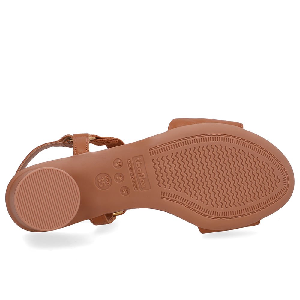 Sandália Salto Bloco Redondo Couro Marrom Tira Elástico Marrom 5