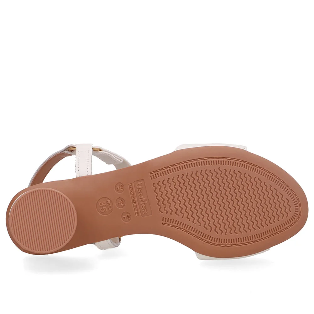 Sandália Salto Bloco Redondo Couro Branca Marfim Tira Elástico Marfim 5