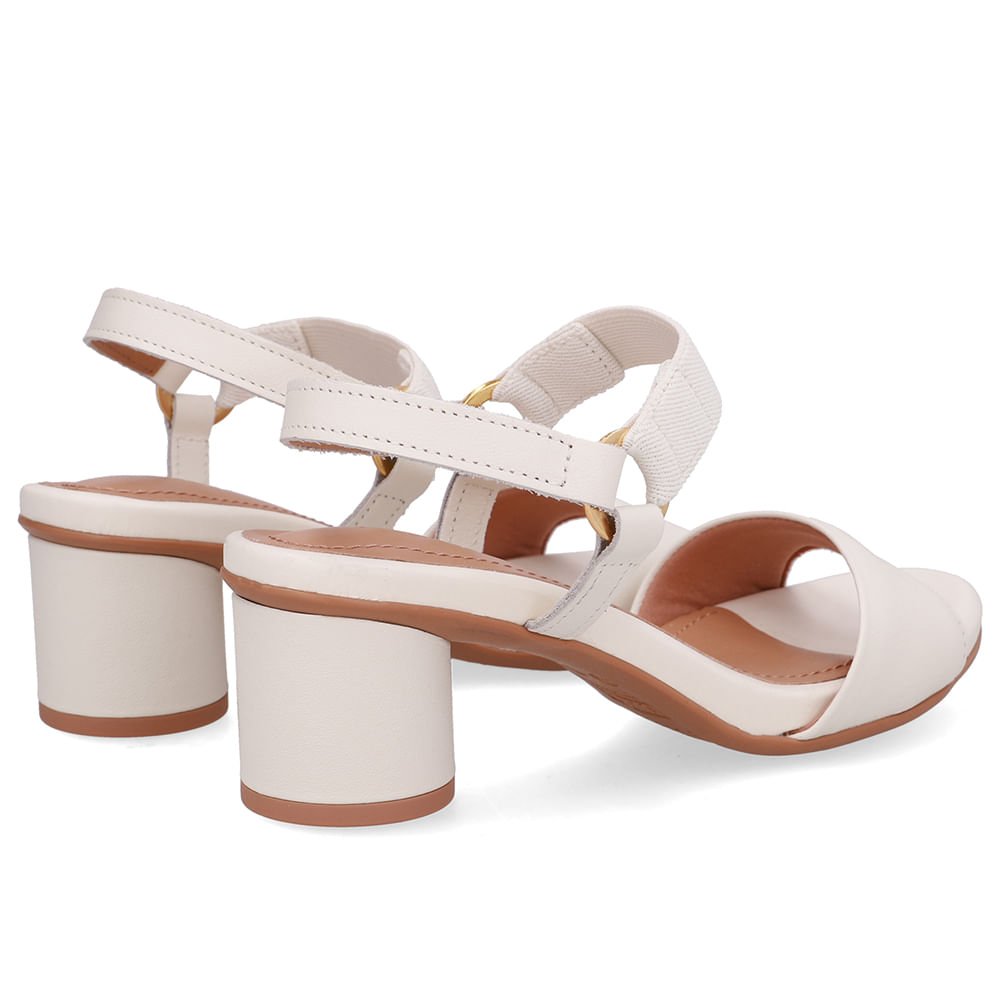 Sandália Salto Bloco Redondo Couro Branca Marfim Tira Elástico Marfim 3