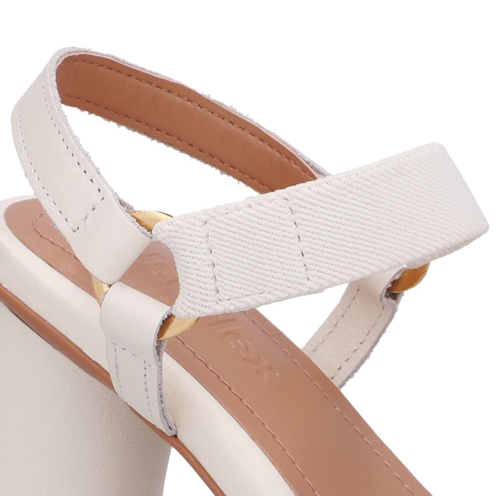 Sandália Salto Bloco Redondo Couro Branca Marfim Tira Elástico Marfim 4