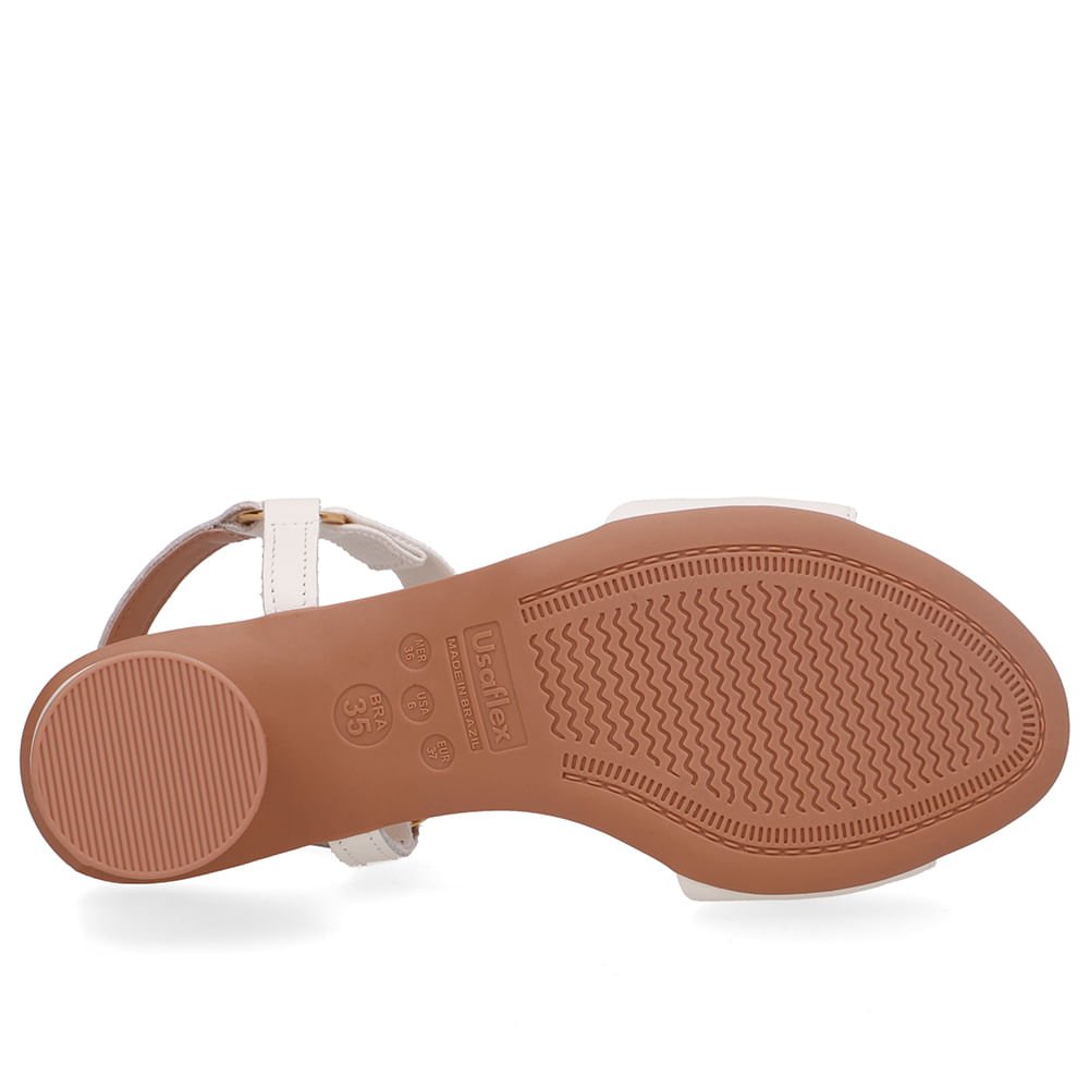 Sandália Salto Bloco Redondo Couro Branca Marfim Tira Elástico Marfim 5