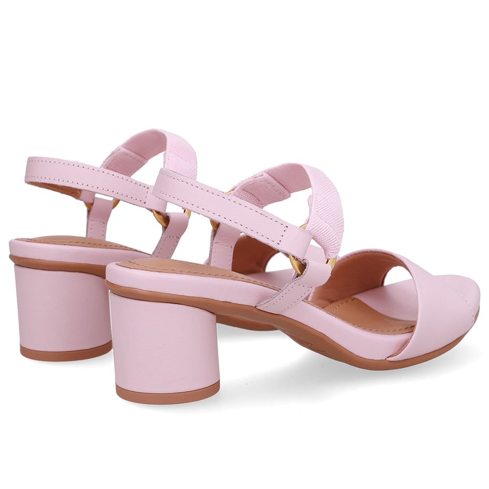Sandália Salto Bloco Redondo Couro Rosa Tira Elástico Rosa 3