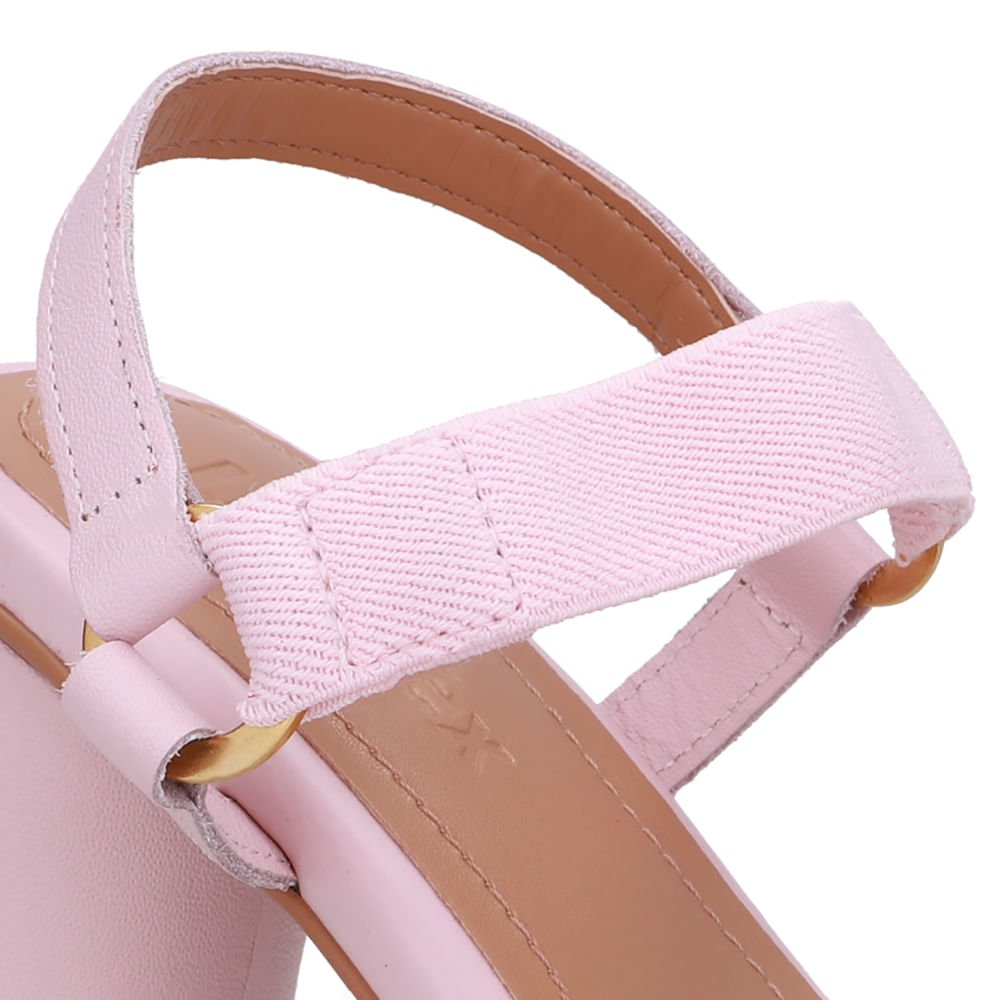 Sandália Salto Bloco Redondo Couro Rosa Tira Elástico Rosa 4