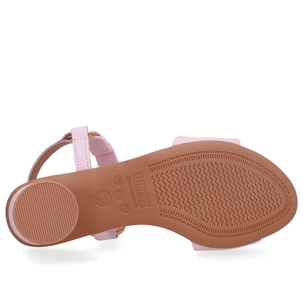 Sandália Salto Bloco Redondo Couro Rosa Tira Elástico Rosa 5