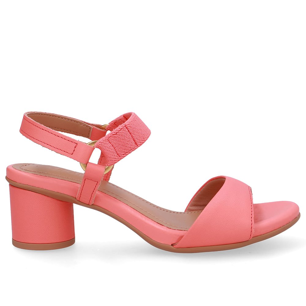 Sandália Salto Bloco Redondo Couro Laranja Tira Elástico