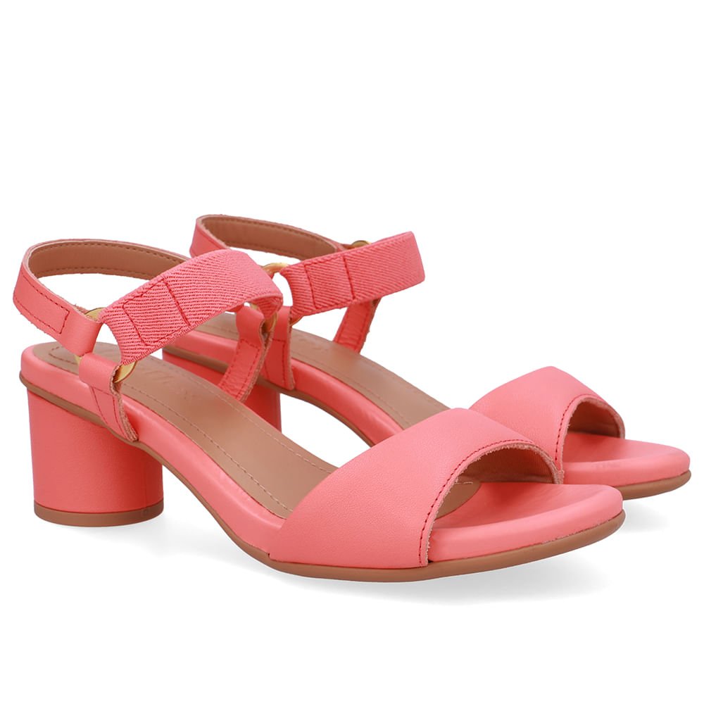 Sandália Salto Bloco Redondo Couro Laranja Tira Elástico Laranja 2