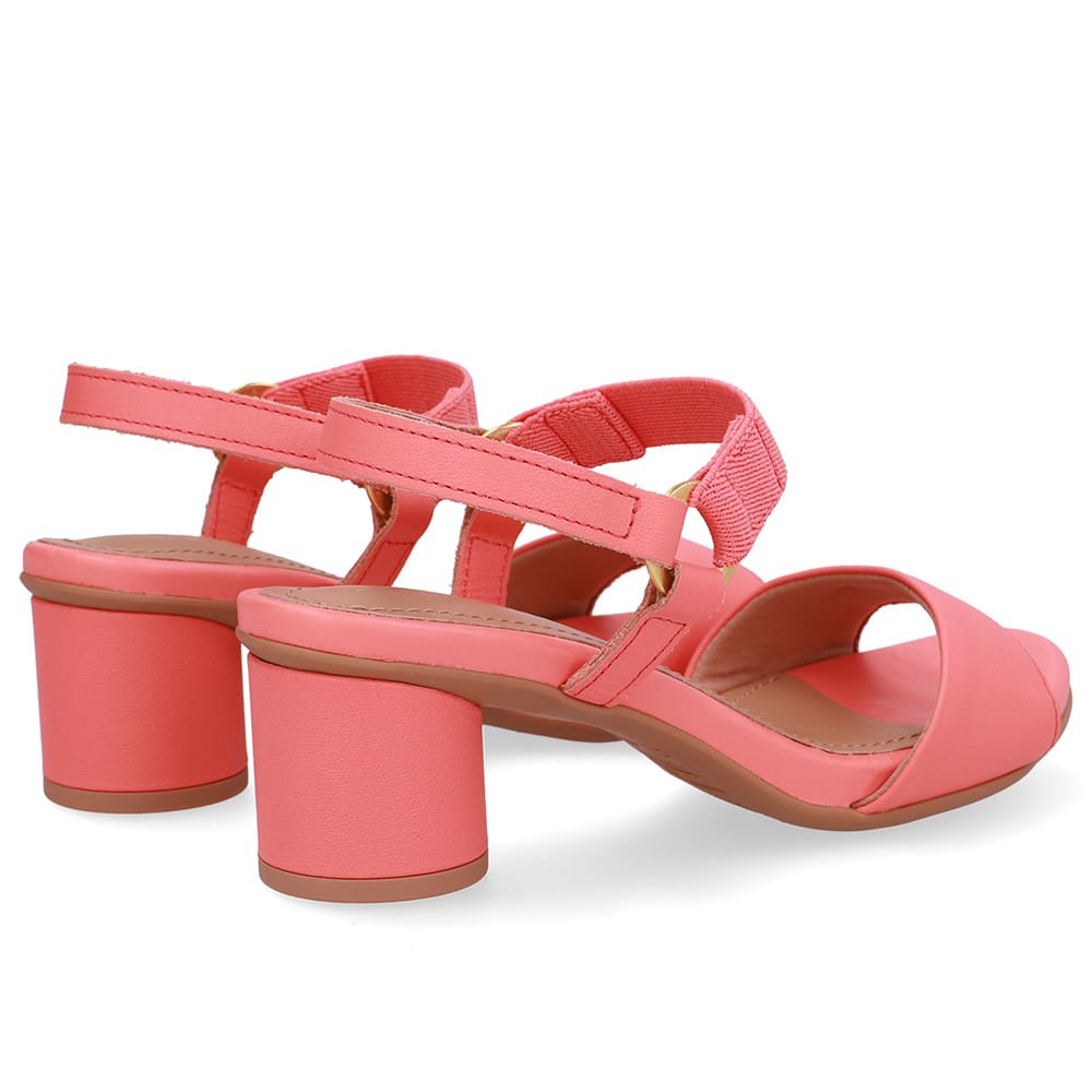 Sandália Salto Bloco Redondo Couro Laranja Tira Elástico Laranja 3