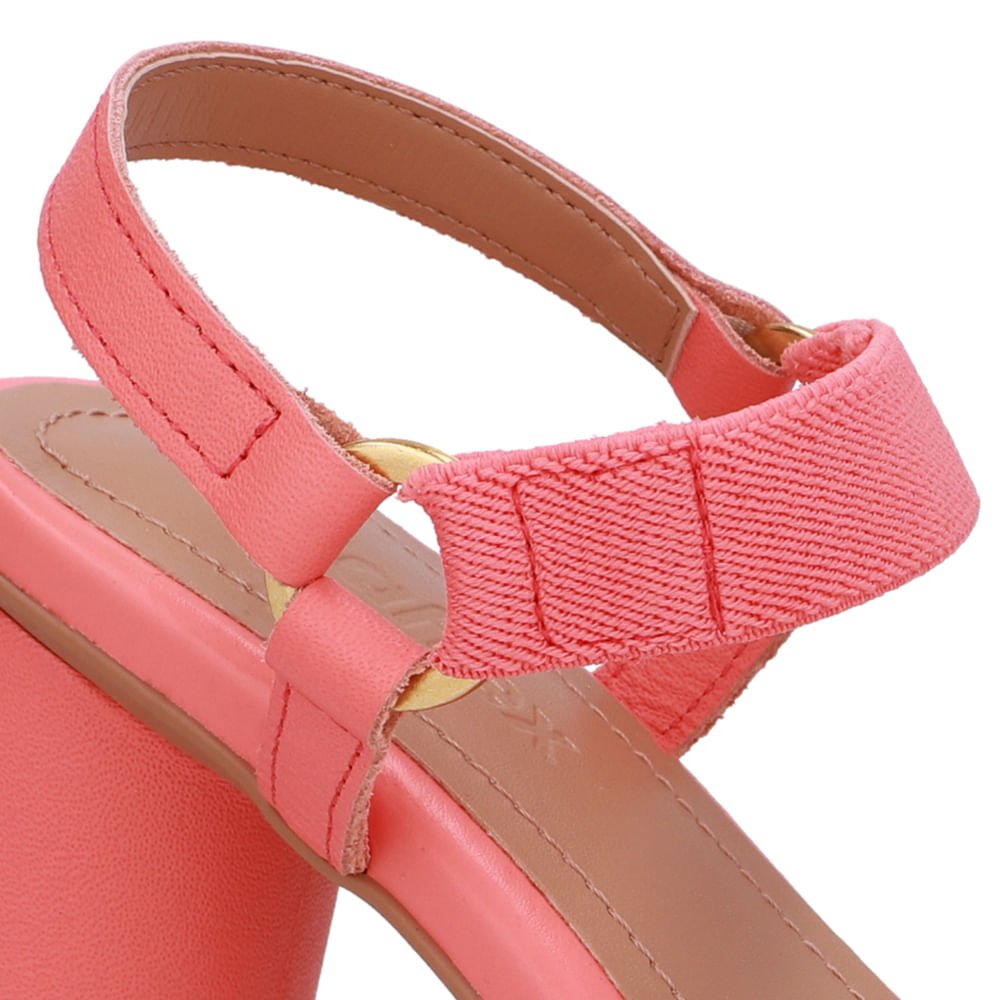 Sandália Salto Bloco Redondo Couro Laranja Tira Elástico Laranja 4