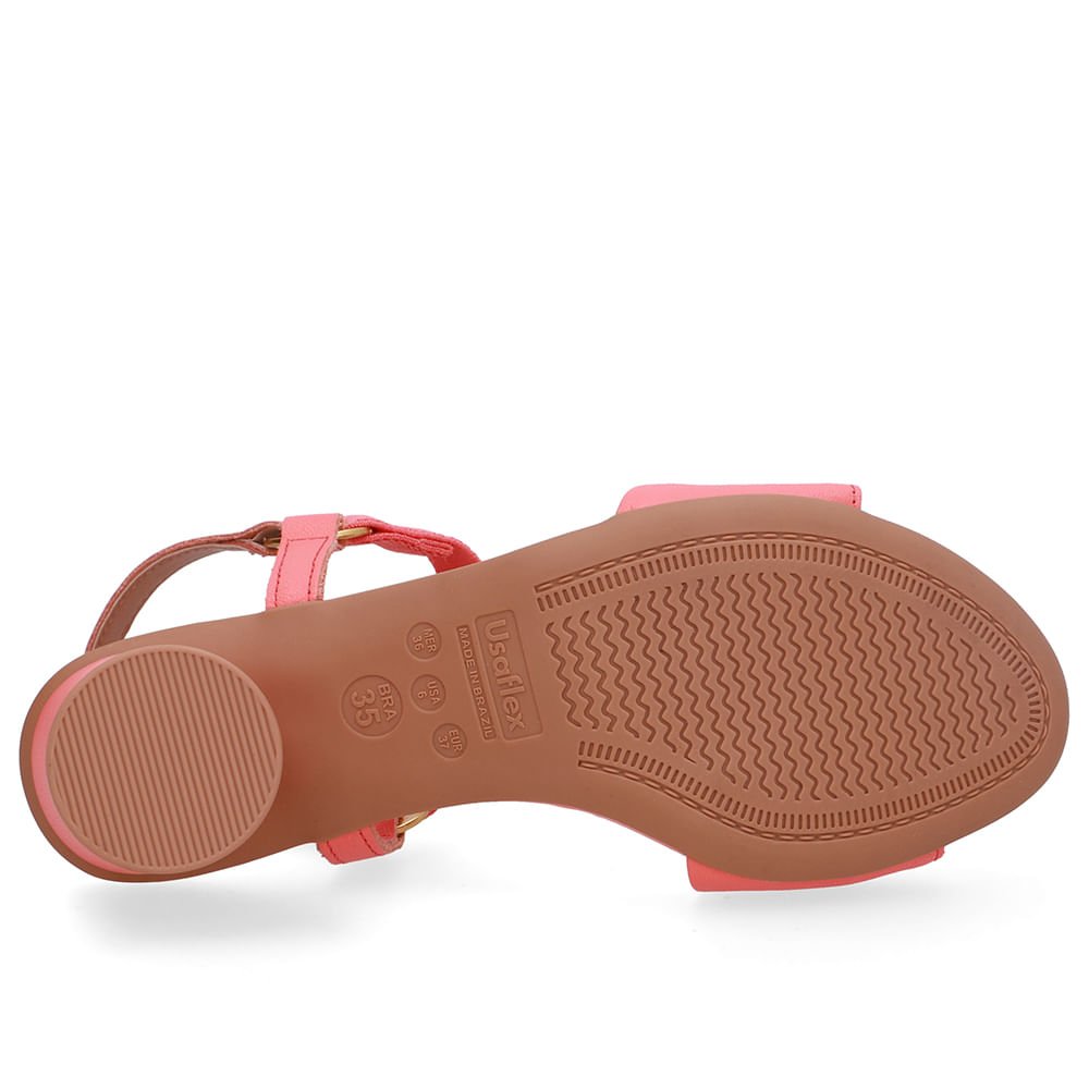 Sandália Salto Bloco Redondo Couro Laranja Tira Elástico Laranja 5