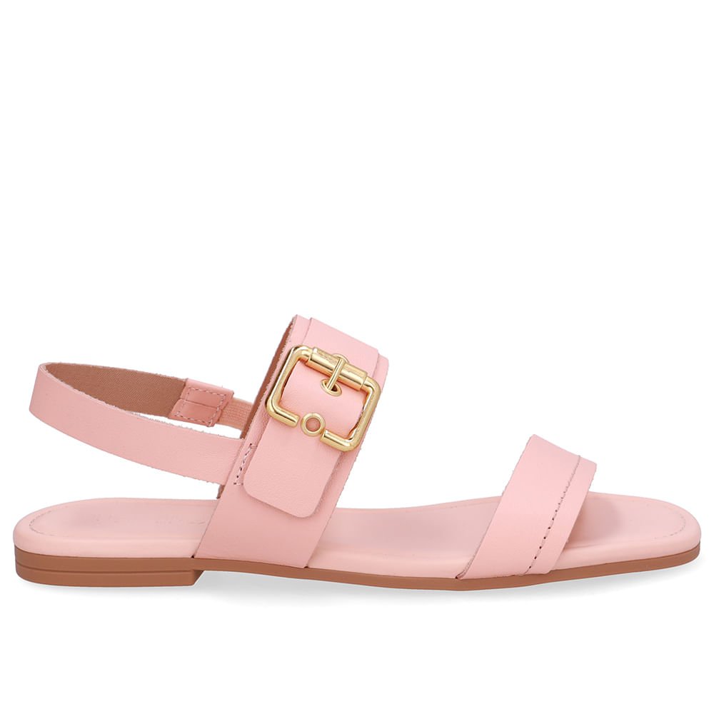 Sandália Couro Laranja Enfeite Fivela