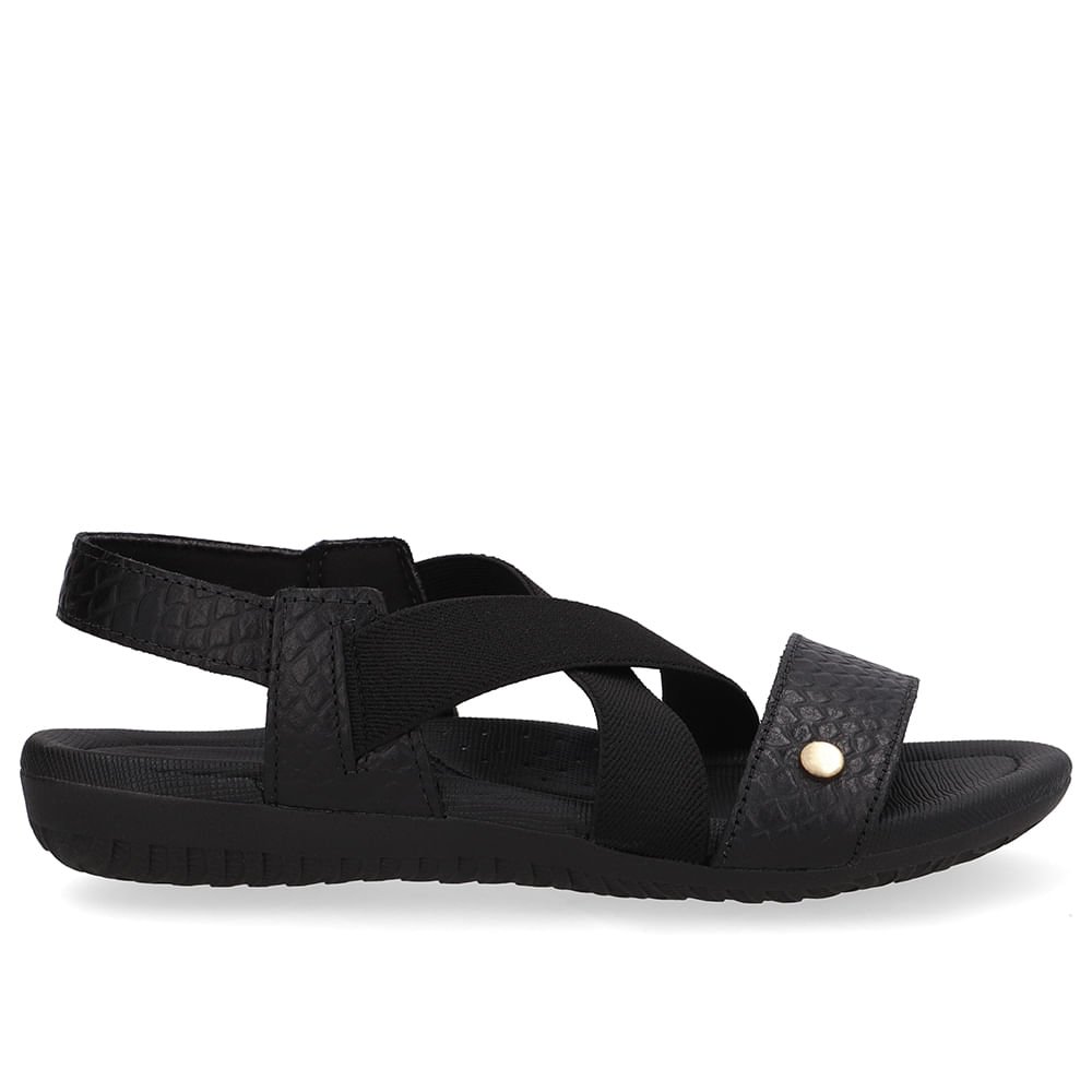 Sandália Rasteira Couro Preta Tira Elástico