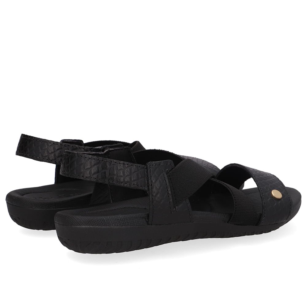 Sandália Rasteira Couro Preta Tira Elástico Preto 3