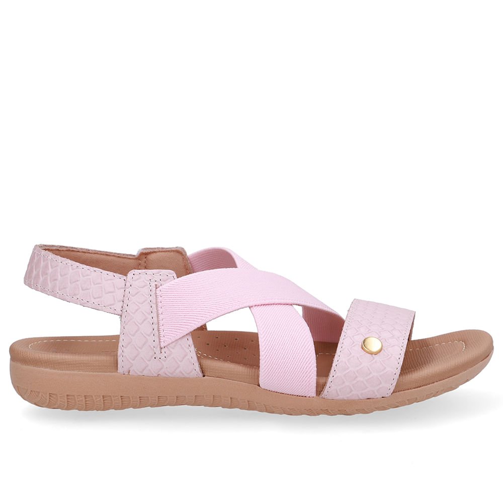 Sandália Rasteira Couro Rosa Tira Elástico