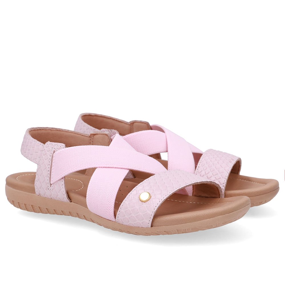 Sandália Rasteira Couro Rosa Tira Elástico Rosa 2