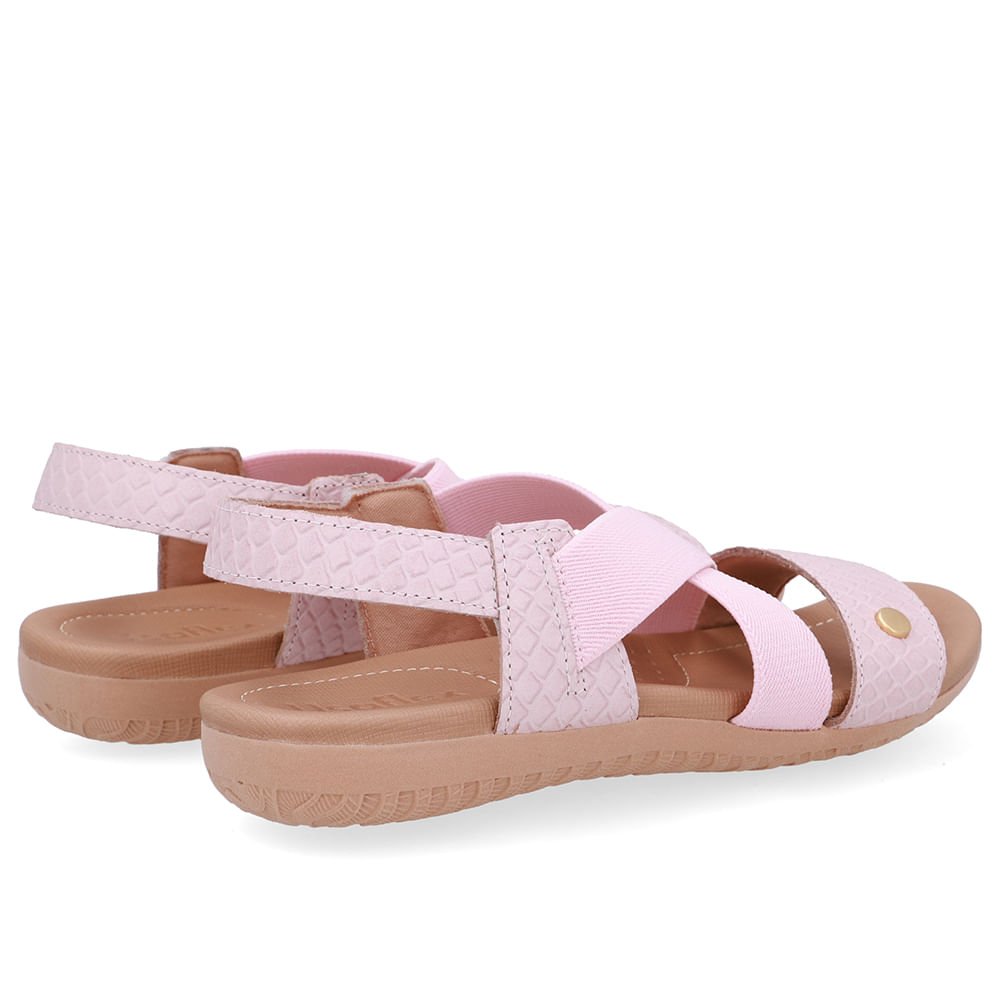 Sandália Rasteira Couro Rosa Tira Elástico Rosa 3
