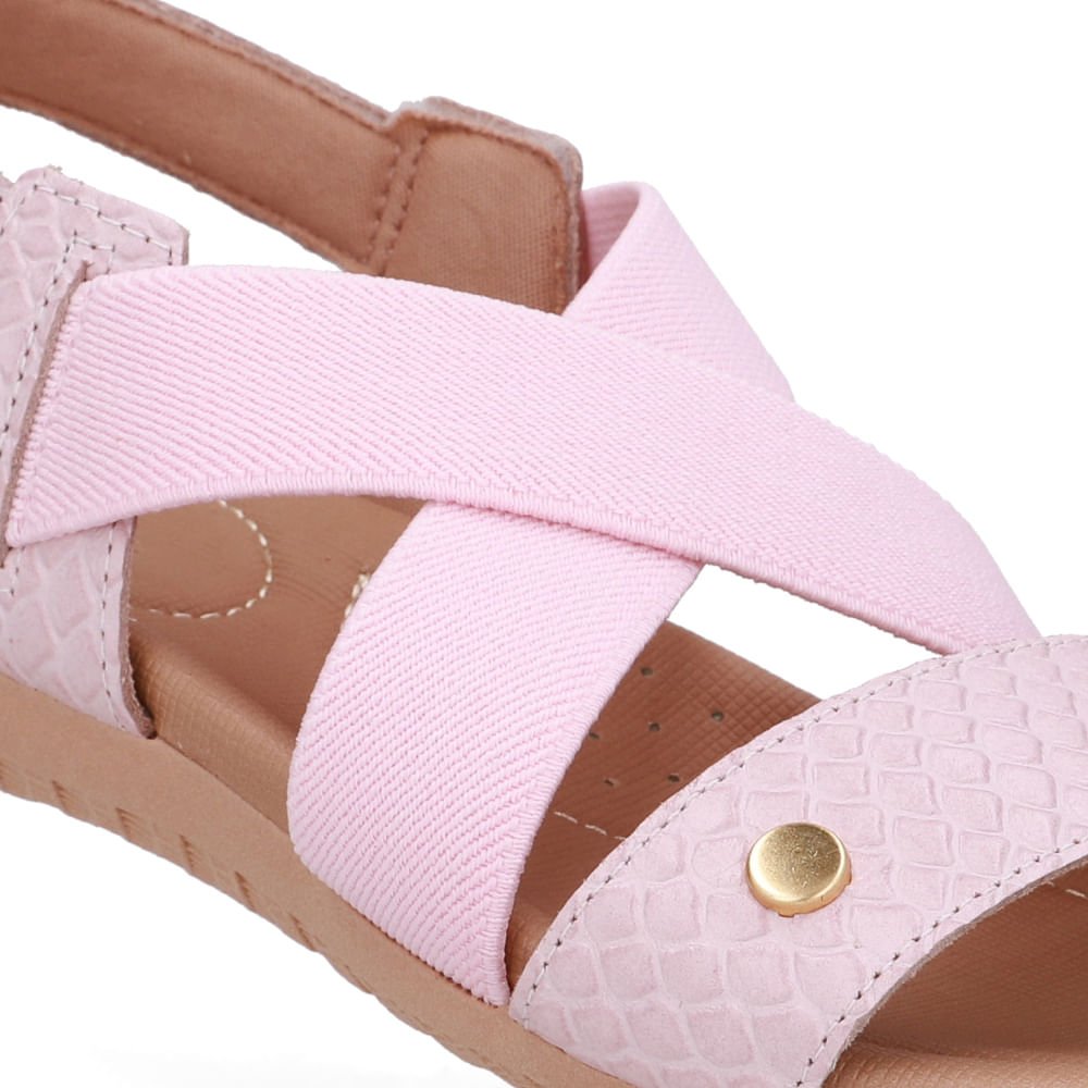 Sandália Rasteira Couro Rosa Tira Elástico Rosa 4