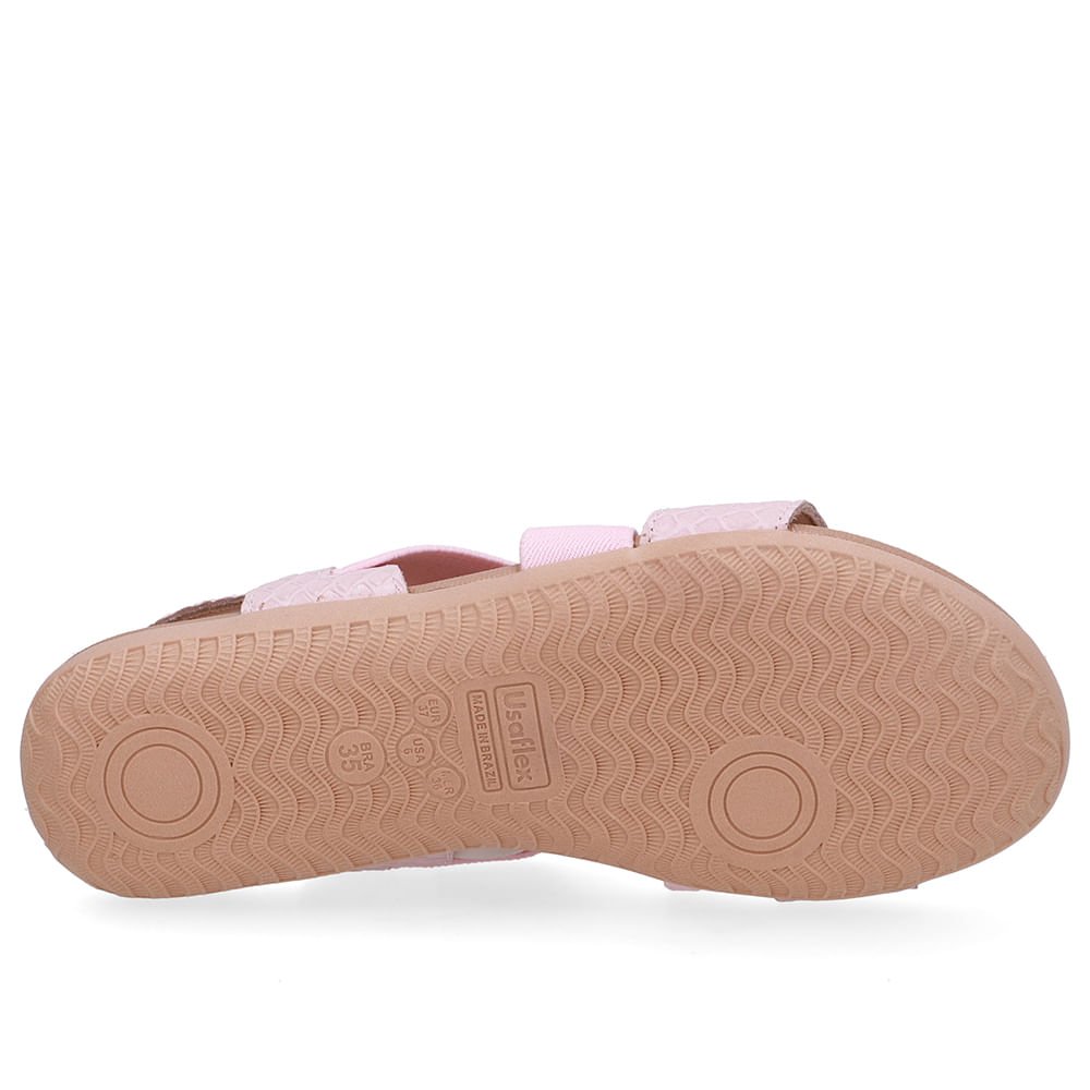 Sandália Rasteira Couro Rosa Tira Elástico Rosa 5
