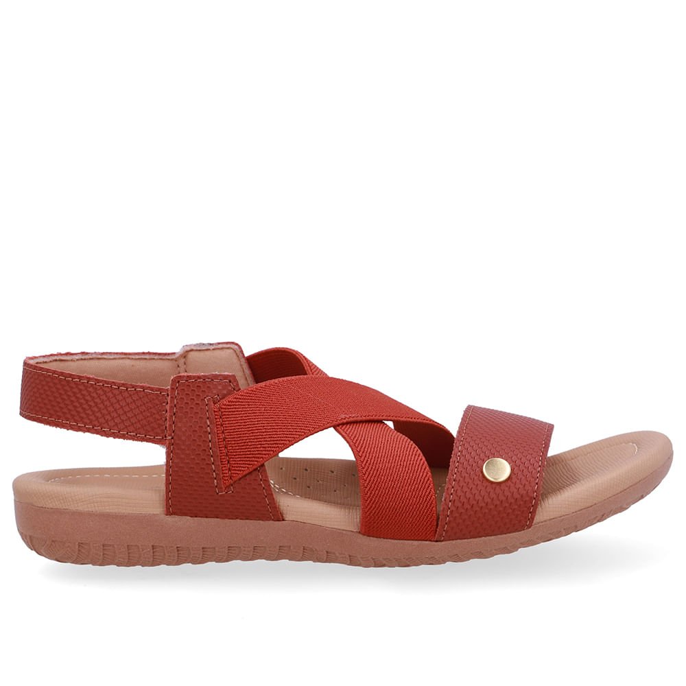 Sandália Rasteira Couro Marrom Tira Elástico