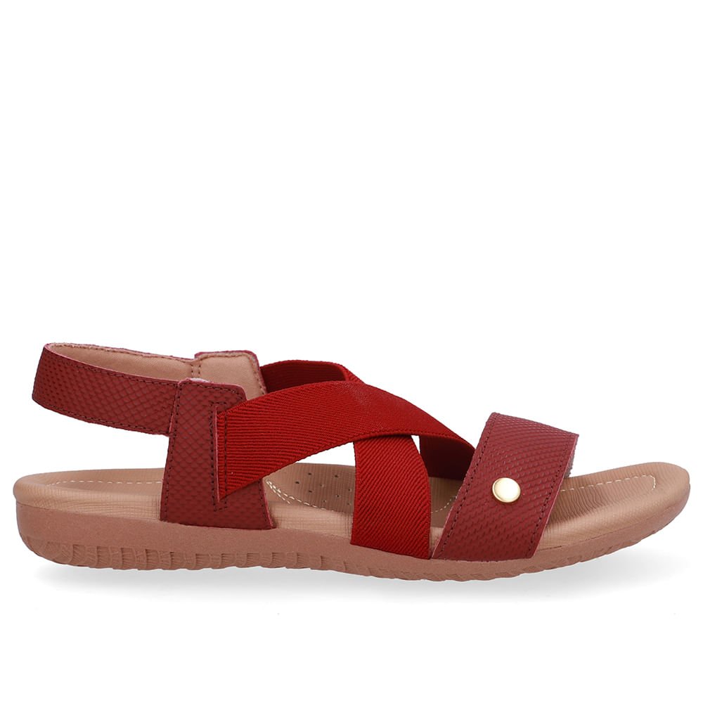 Sandália Rasteira Couro Vermelha Tira Elástico