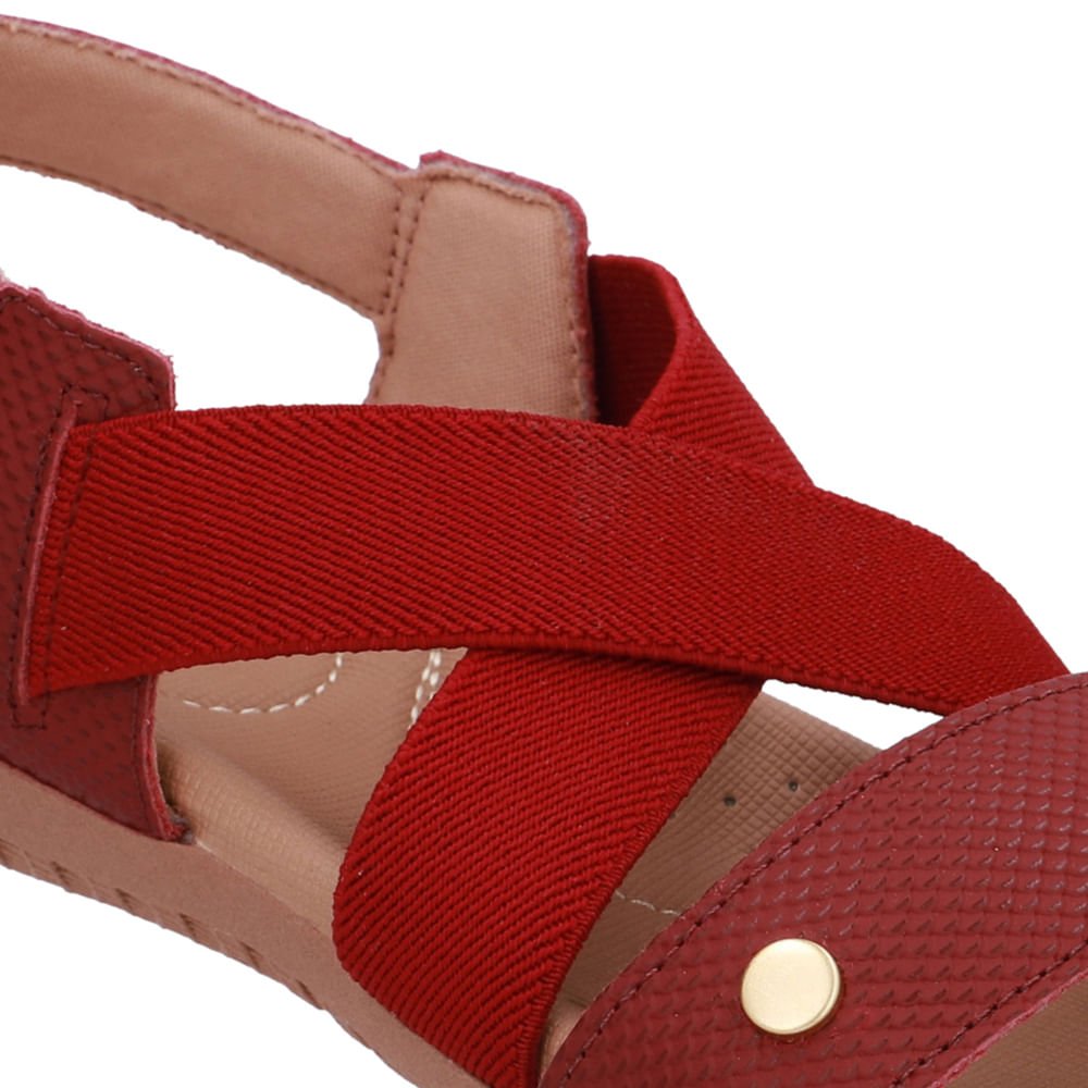 Sandália Rasteira Couro Vermelha Tira Elástico Vermelho 4