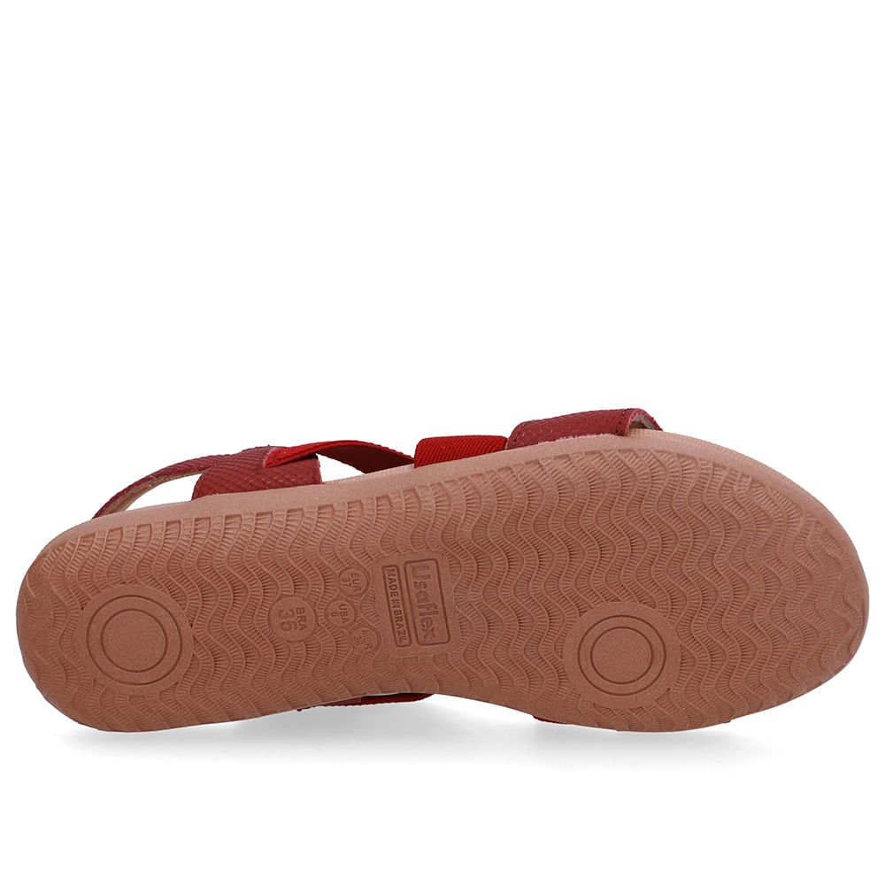 Sandália Rasteira Couro Vermelha Tira Elástico Vermelho 5