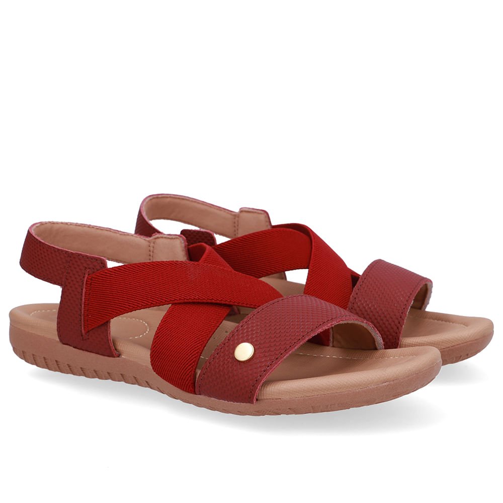 Sandália Rasteira Couro Vermelha Tira Elástico Vermelho 2