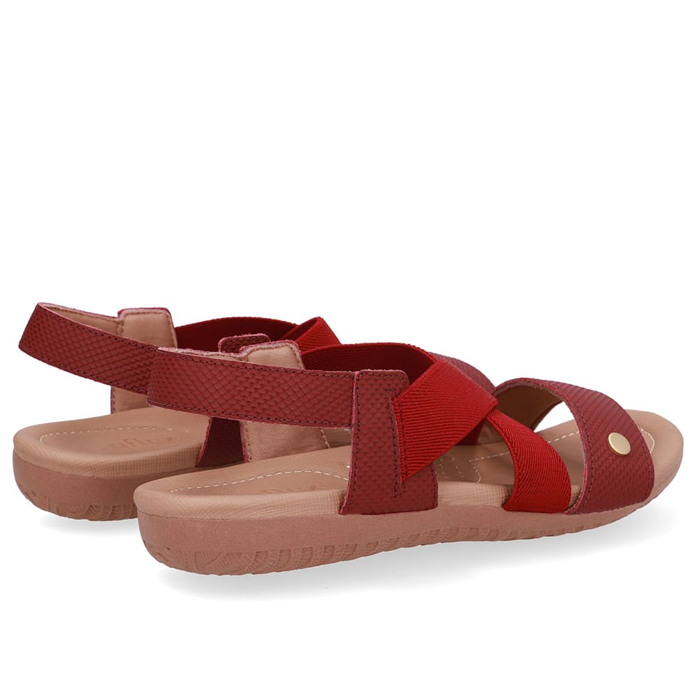 Sandália Rasteira Couro Vermelha Tira Elástico Vermelho 3