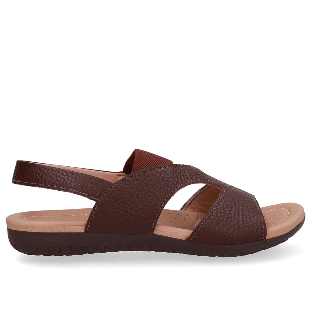 Sandália Rasteira Couro Marrom Recortes