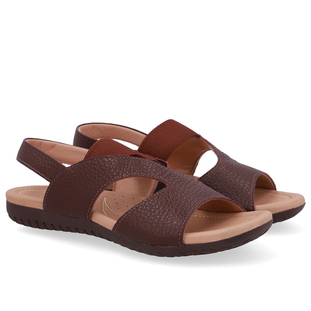 Sandália Rasteira Couro Marrom Recortes Marrom 2