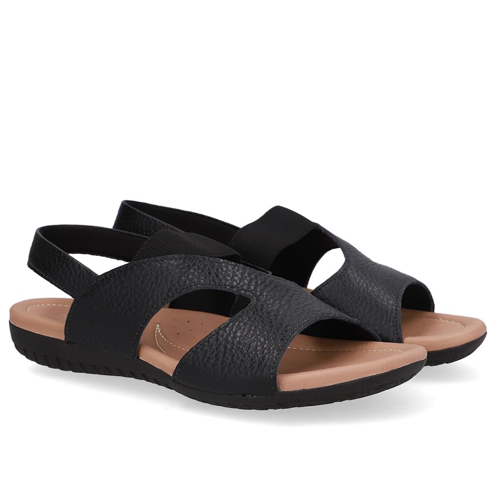 Sandália Rasteira Couro Preto Recortes Preto 2