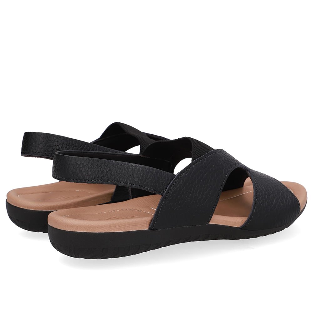 Sandália Rasteira Couro Preto Recortes Preto 3