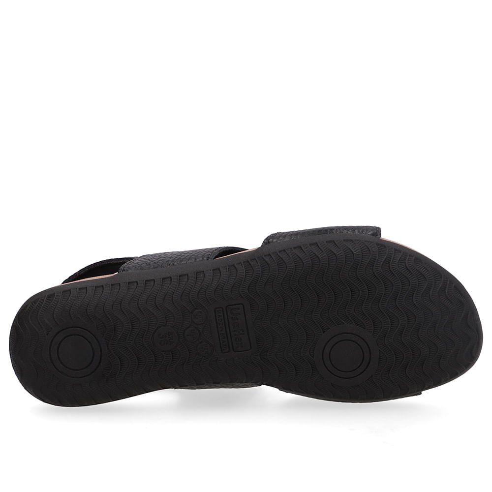 Sandália Rasteira Couro Preto Recortes Preto 5