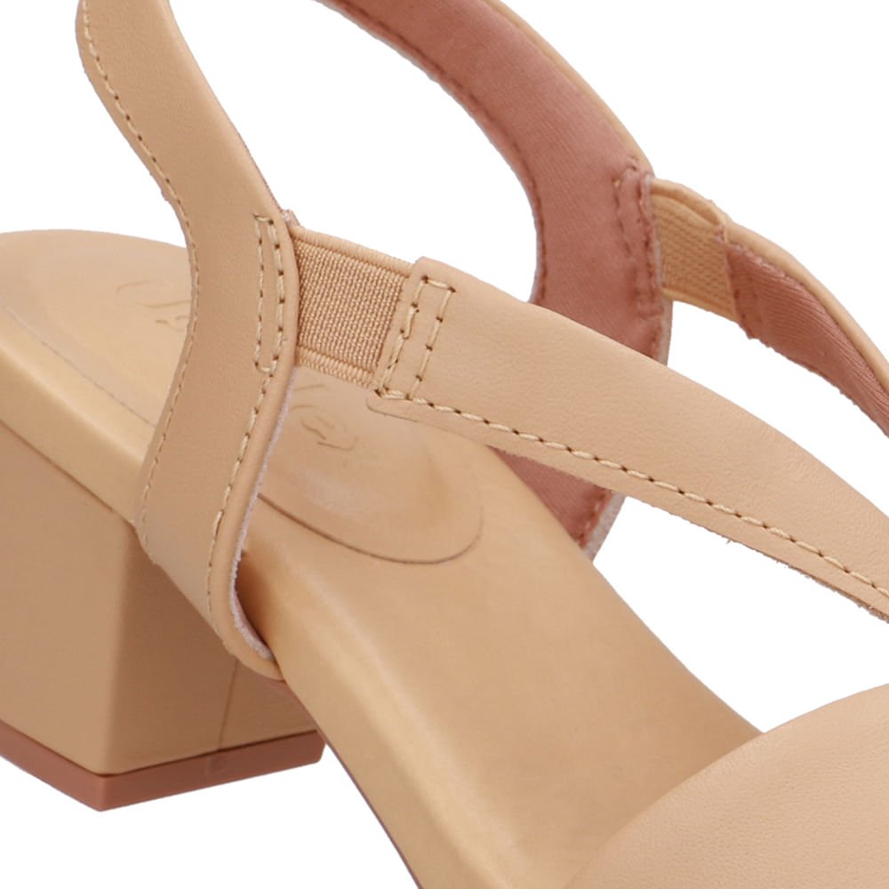 Sandália Bico Redondo Couro Bege Enfeite Bege 4