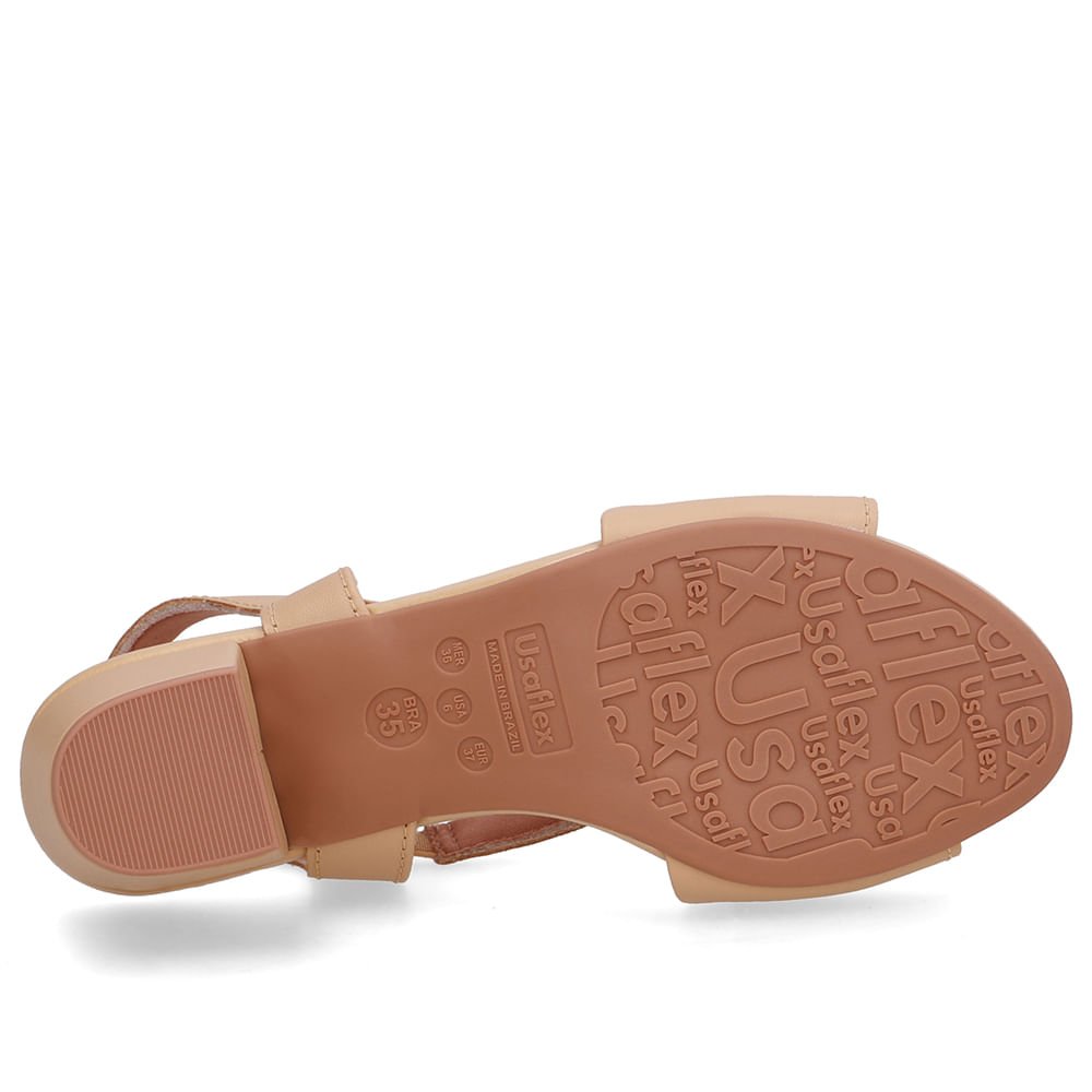 Sandália Bico Redondo Couro Bege Enfeite Bege 5