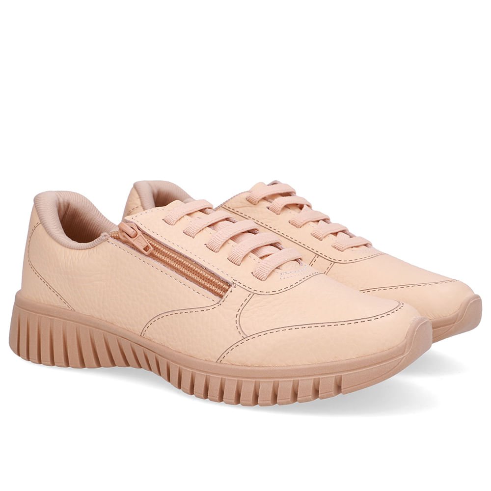 Tênis Zíper Lateral Laranja Couro Bege 2