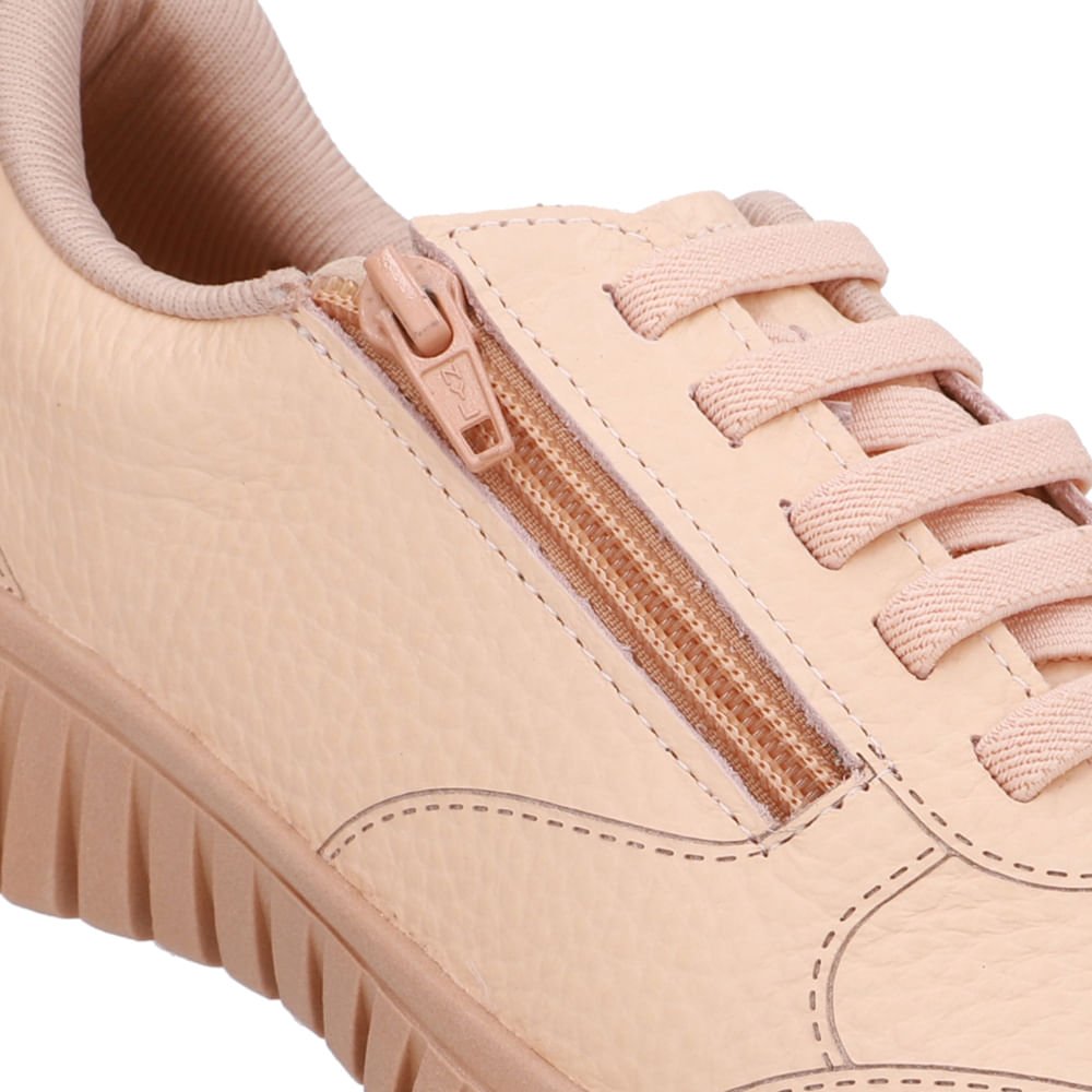 Tênis Zíper Lateral Laranja Couro Bege 4