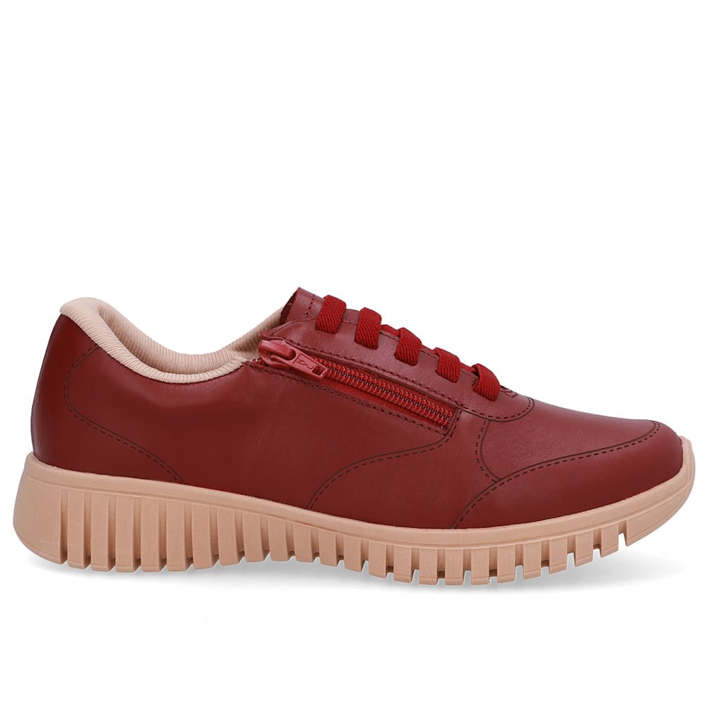 Tênis Zíper Lateral Vermelho Couro