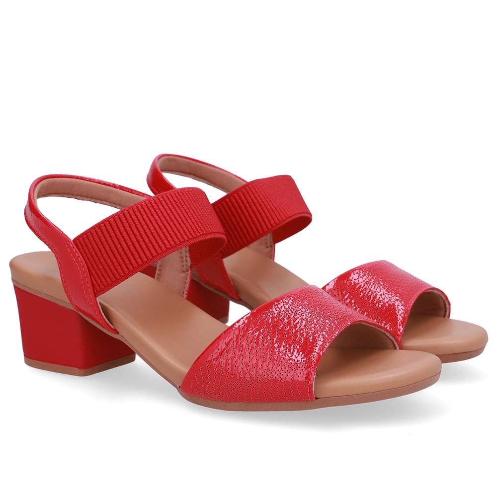 Sandália Salto Bloco Couro Vermelha Elástico Vermelho 2