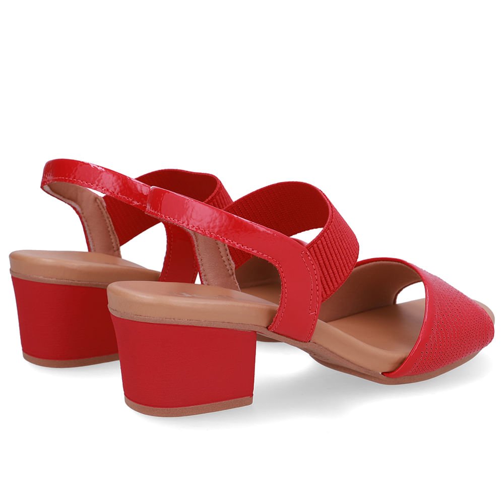 Sandália Salto Bloco Couro Vermelha Elástico Vermelho 3