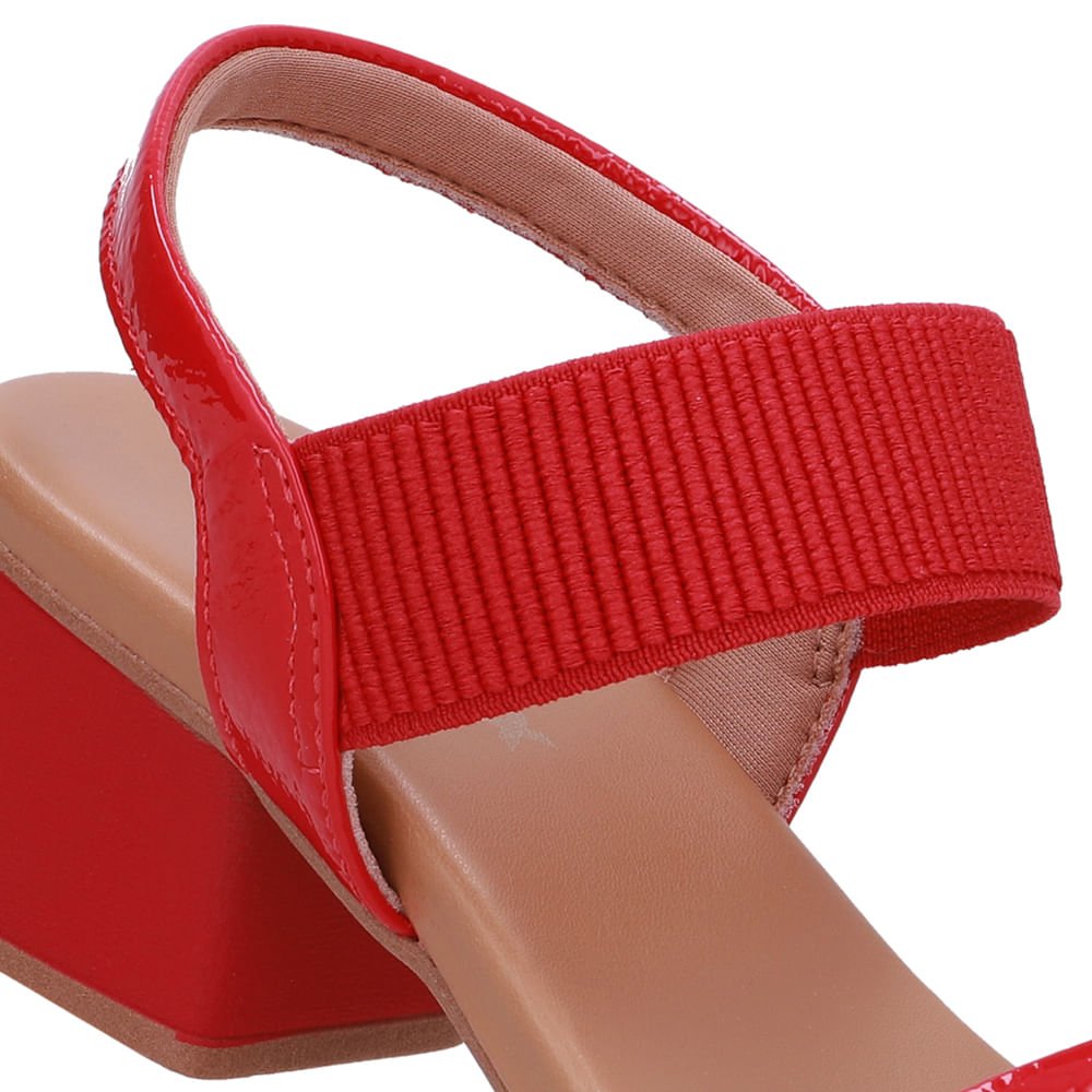 Sandália Salto Bloco Couro Vermelha Elástico Vermelho 4