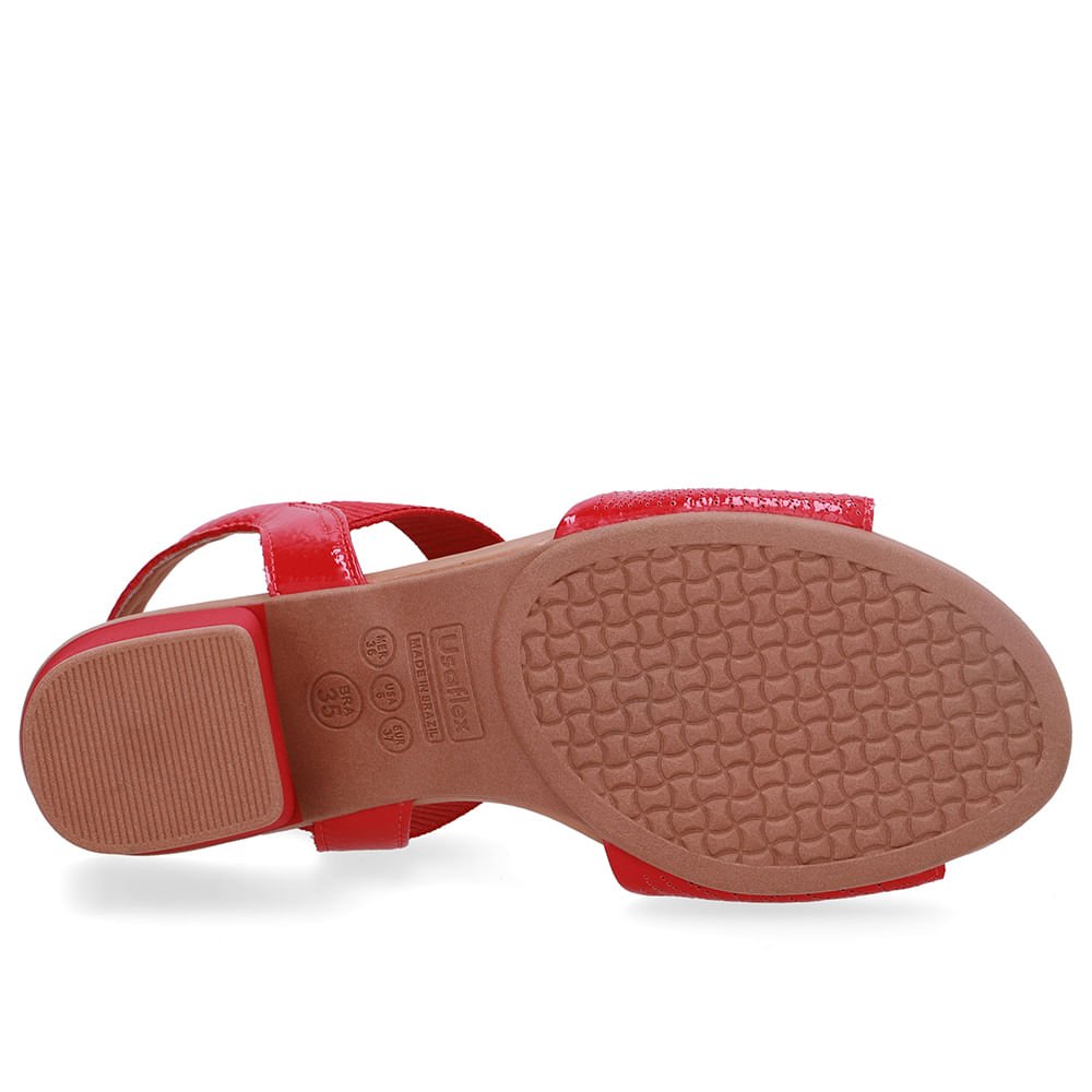 Sandália Salto Bloco Couro Vermelha Elástico Vermelho 5