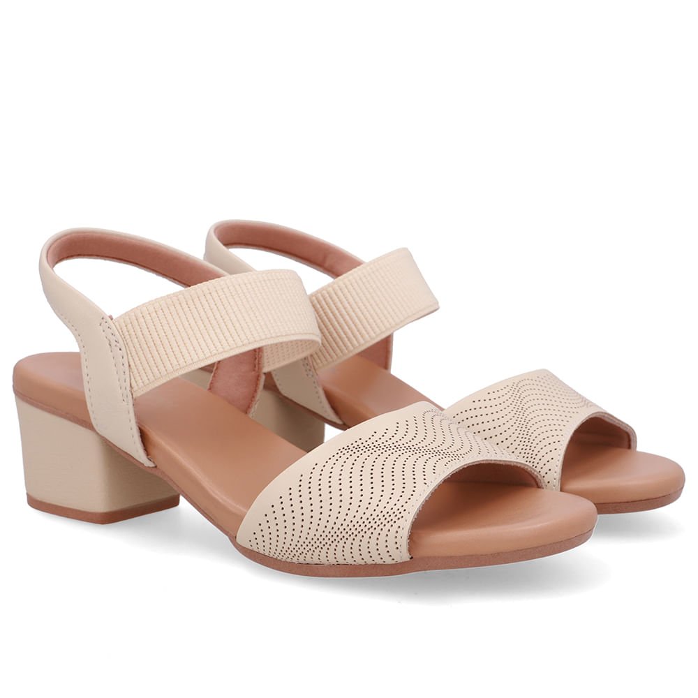 Sandália Salto Bloco Couro Bege Elástico Bege 2