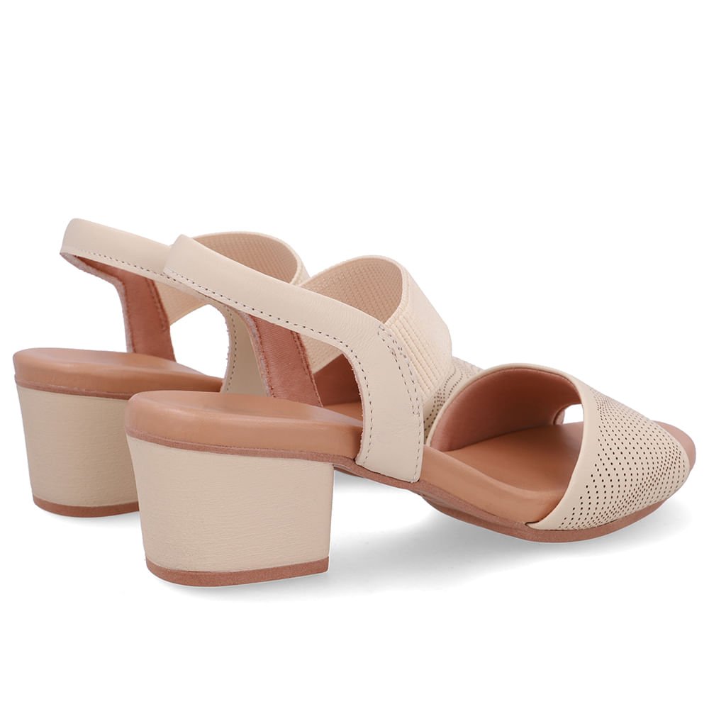 Sandália Salto Bloco Couro Bege Elástico Bege 3